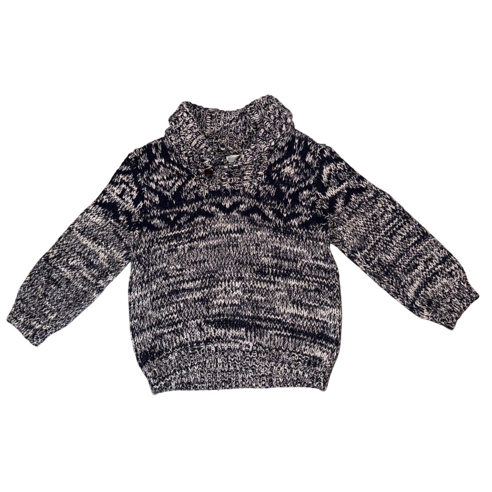 Gymboree Kids Sweater 3T Blue White Knit Shawl Collar Button Pullover